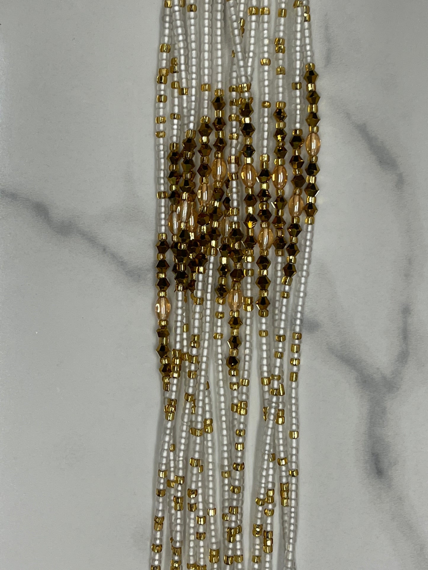 Frosty G- frosted gold and white waistbead