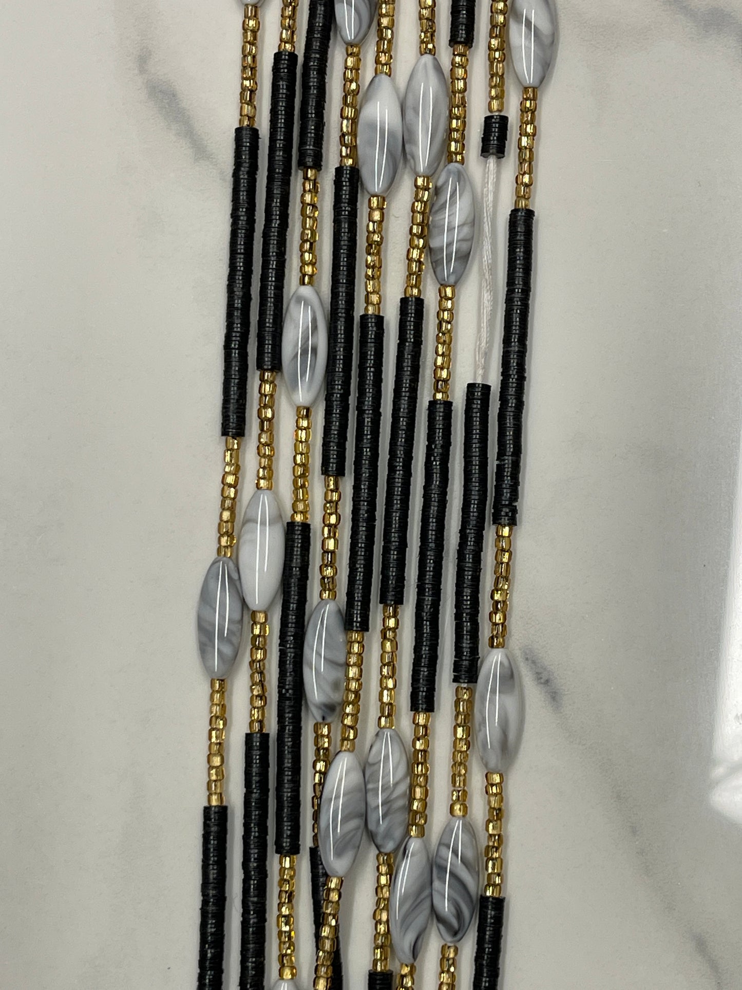 Black gold and marble vinyl waistbead