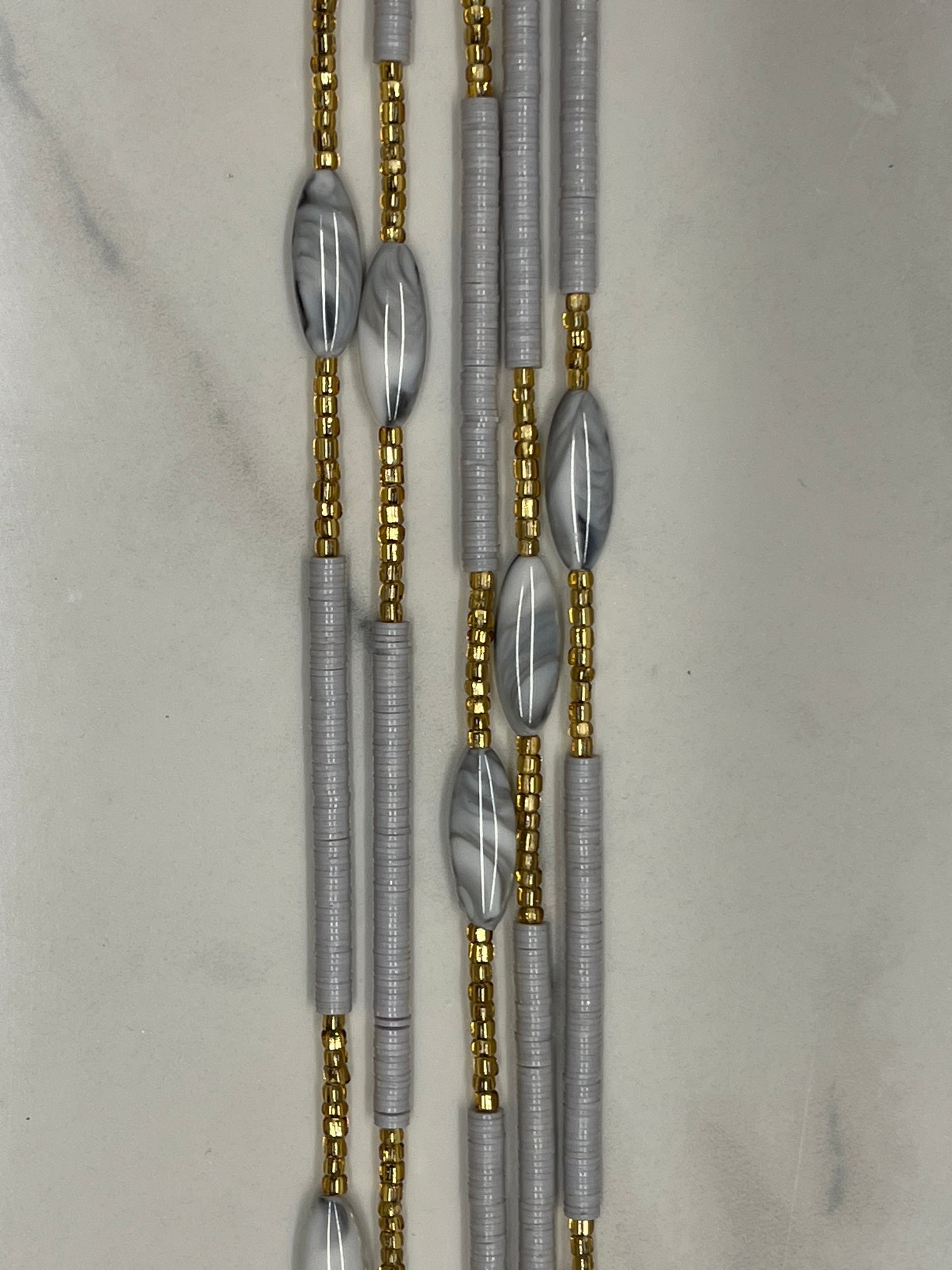 White gold and marble vinyl waistbead