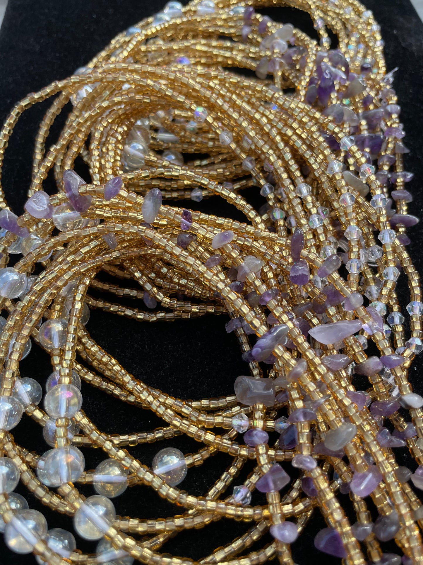 Premium Gold Waistbead with Amythyst chips