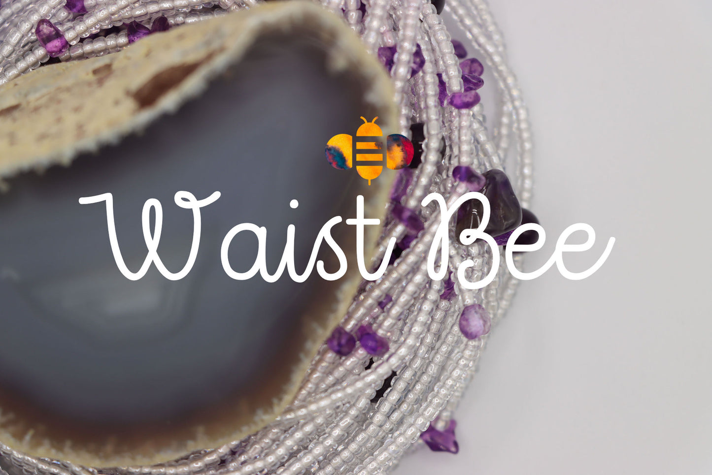 Premium clear Waistbead with Amythyst chips